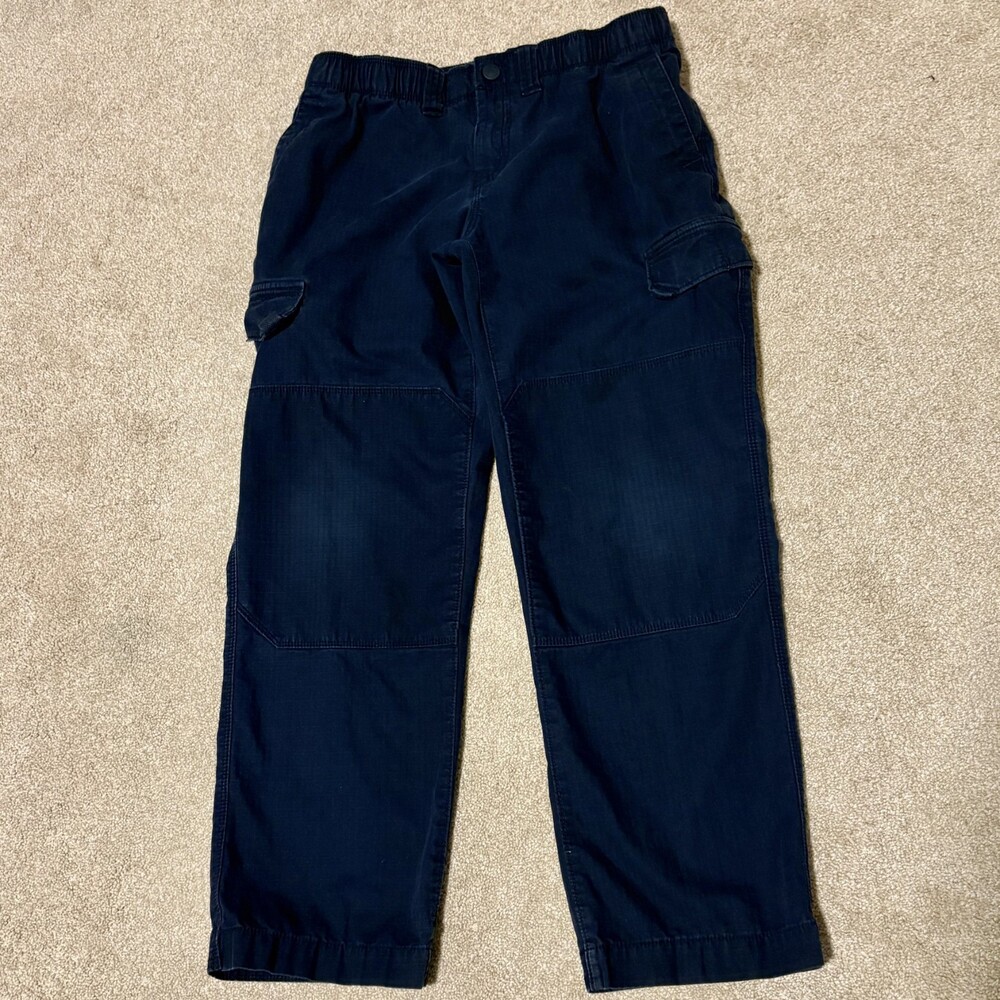 Lands' End Youth Boys 12 Husky Iron Knee Pull-On Cotton Cargo Pants Navy Blue